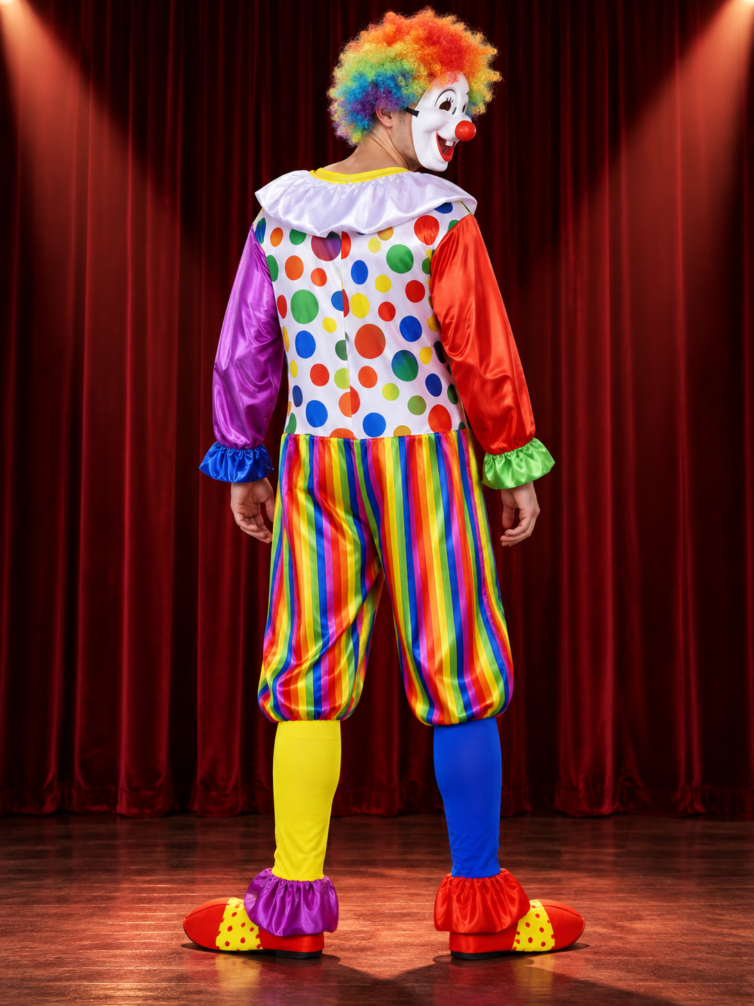 Clown Costume with Wig and Mask, Multicolor Jumpsuit