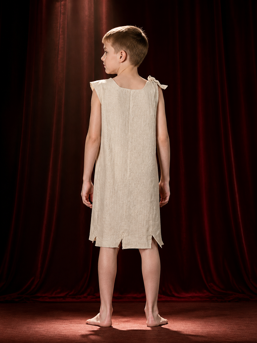 Beige Elf Costume Dress with Irregular Hem and Shoulder Tie for Halloween back view