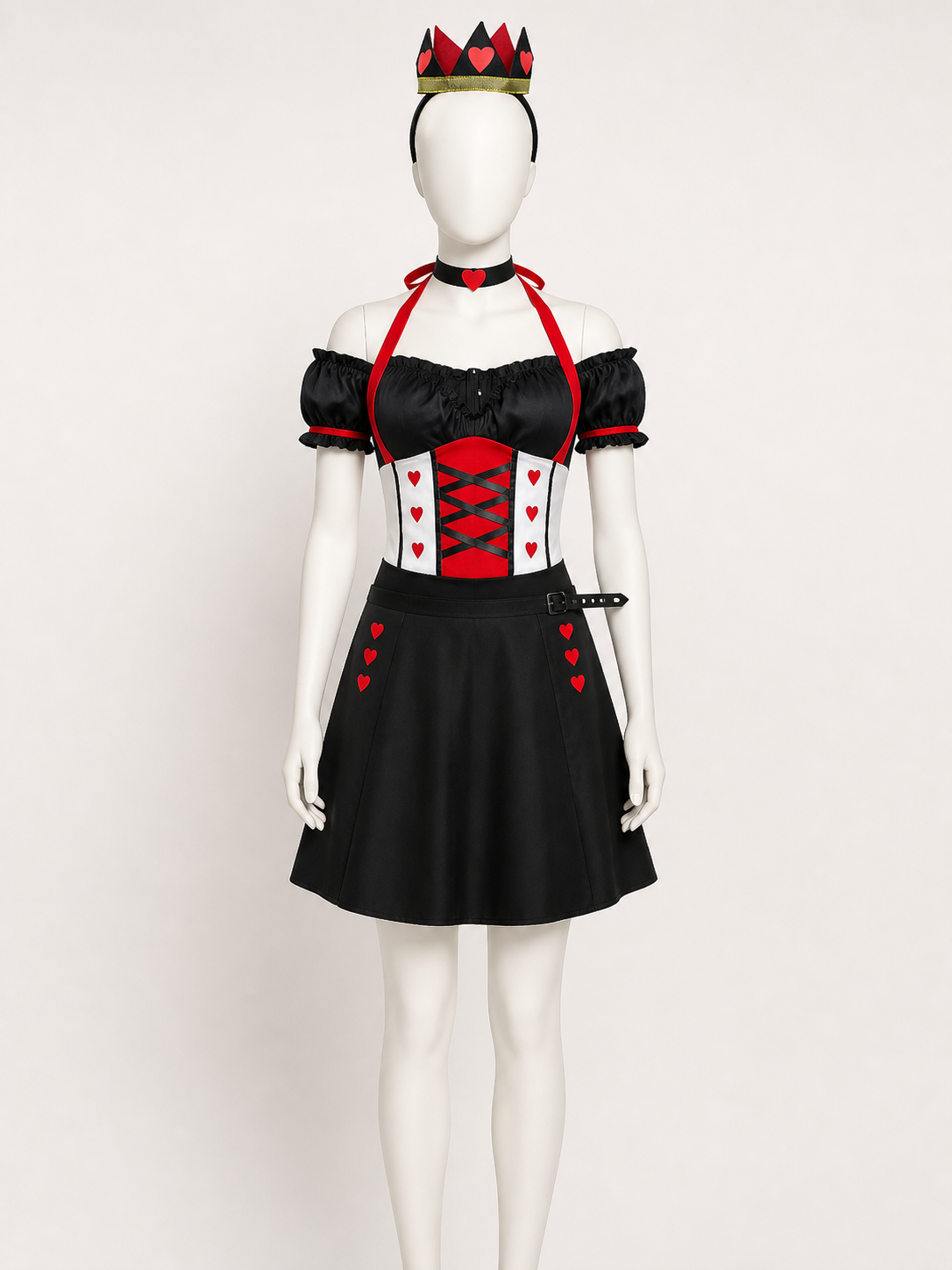 Women's Alice in Wonderland Queen of Hearts Costume Set with Crown and Skirt back view