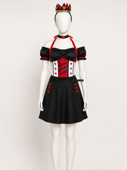 Women's Alice in Wonderland Queen of Hearts Costume Set with Crown and Skirt back view