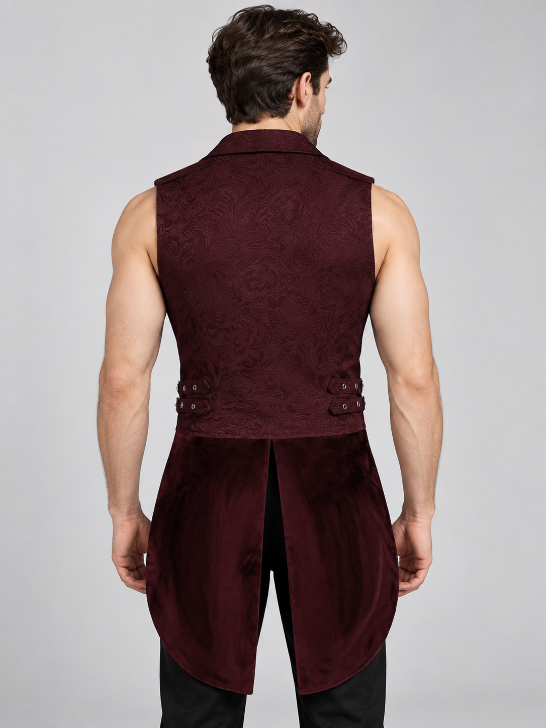 Tailcoat Vest Burgundy Jacquard Double-Breasted