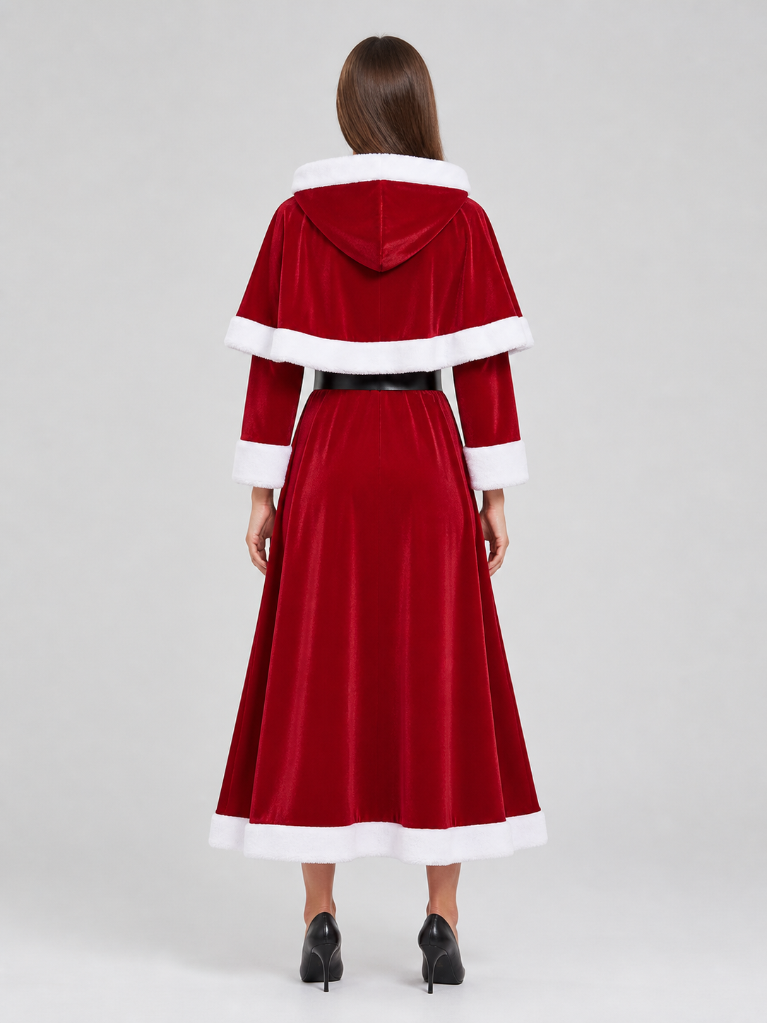New Year's Dress with Hood and Belt, Red and White back view