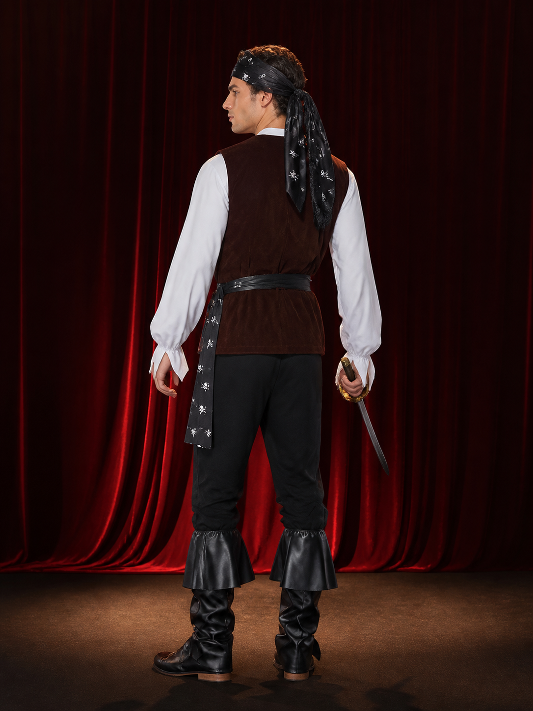 Pirate Costume with Vest, Belt, and Necklace for Halloween back view