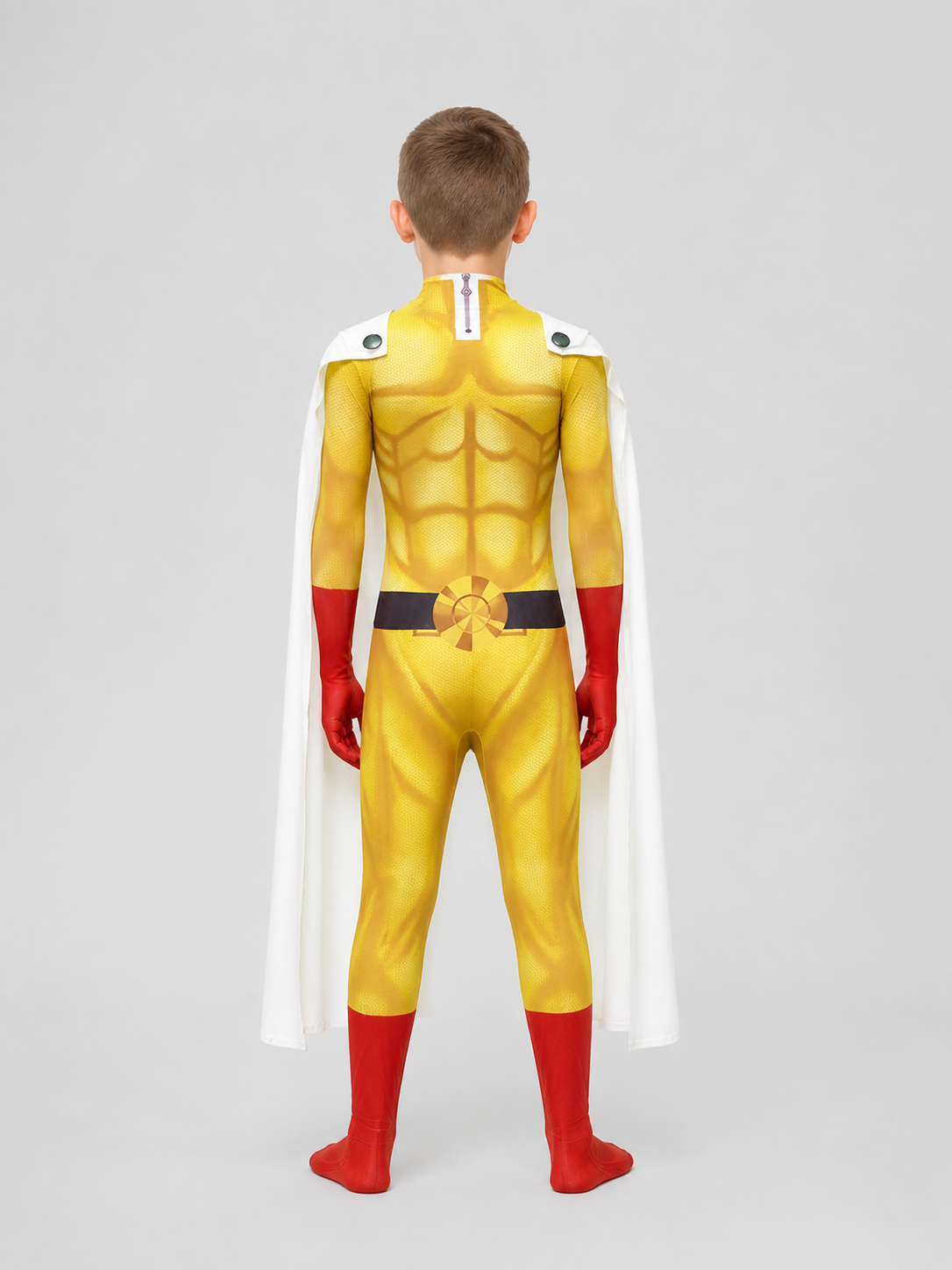 Saitama Cosplay Costume from One-Punch Man with Cape back view