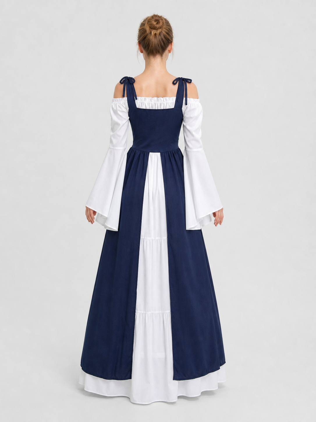 Retro Stage Dress with White Sleeves, Blue, M-XXL