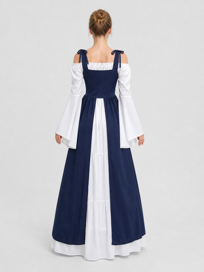 Retro Stage Dress with White Sleeves, Blue, M-XXL