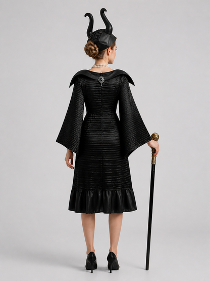 Maleficent Witch Costume with Hat and Staff for Halloween back view