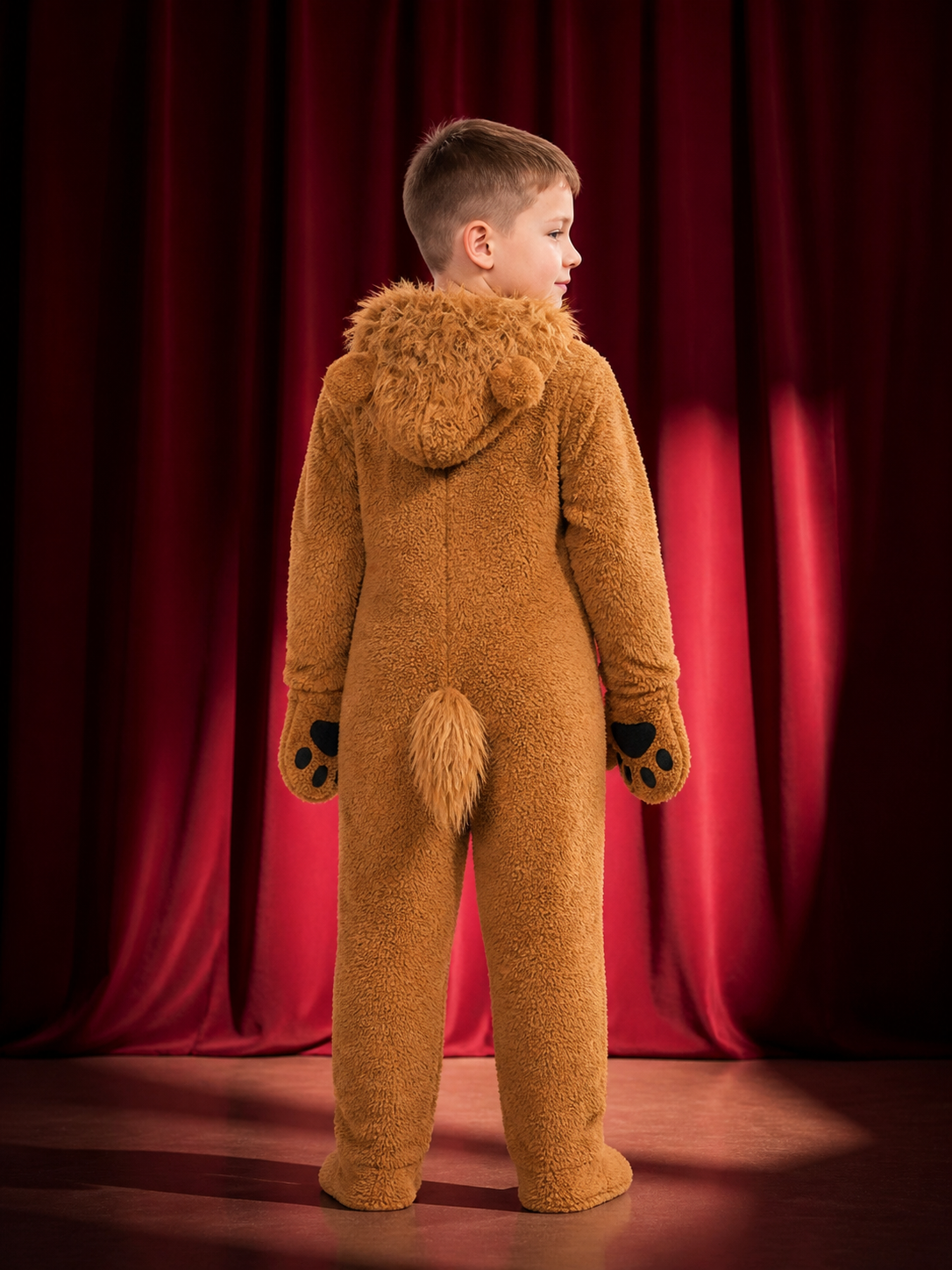 Lion Hooded Animal Costume Bodysuit, Plush Furry Jumpsuit for Halloween back view
