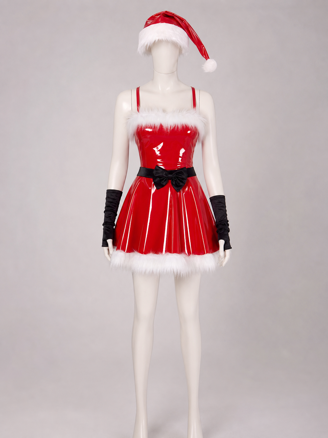 Christmas Character Costume: Red Dress with White Trim back view