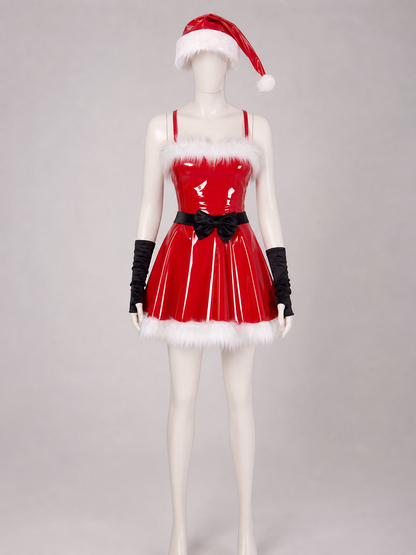 Christmas Character Costume: Red Dress with White Trim back view