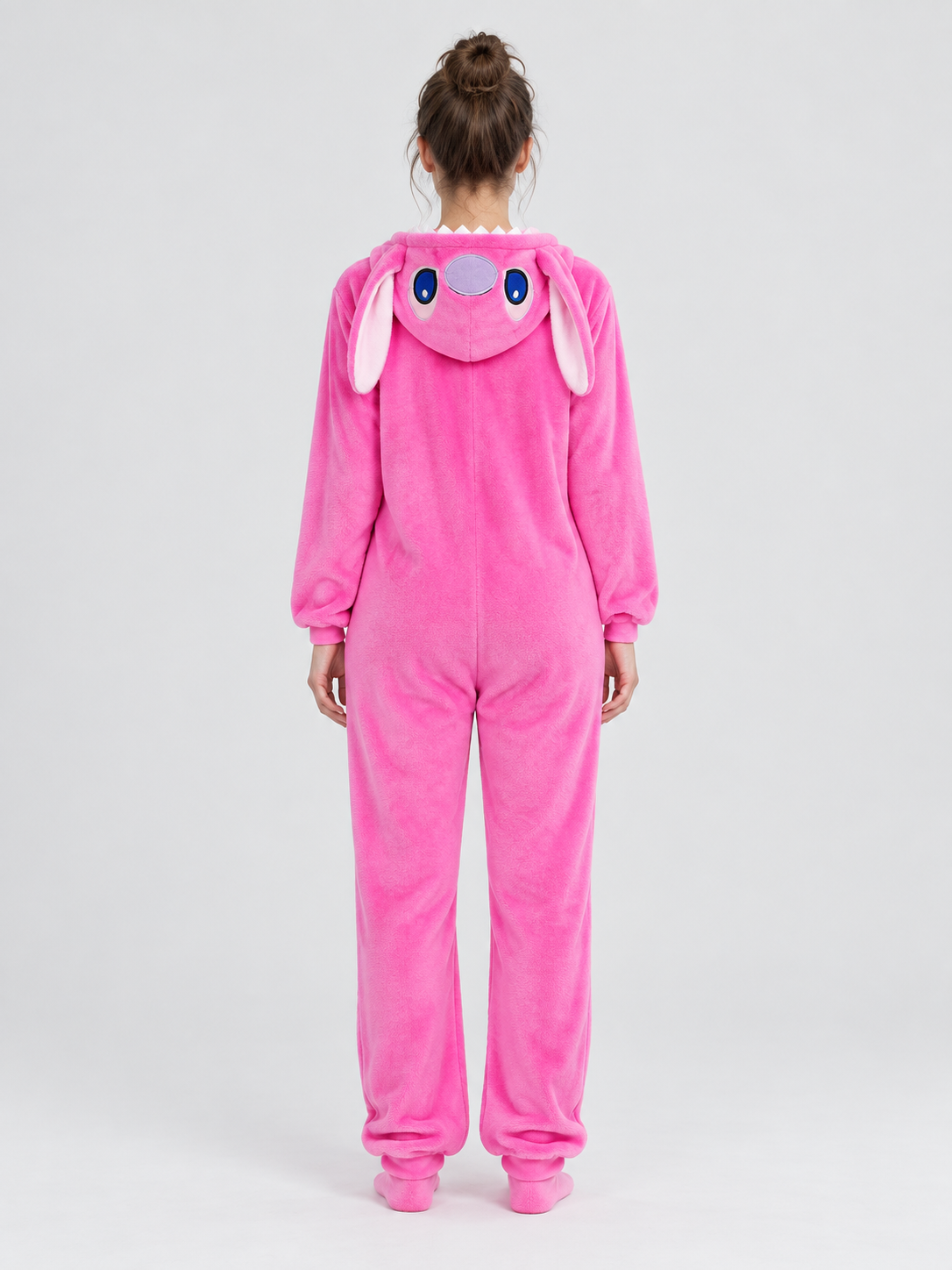Pink Fleece Hooded Pajama Jumpsuit with Ears