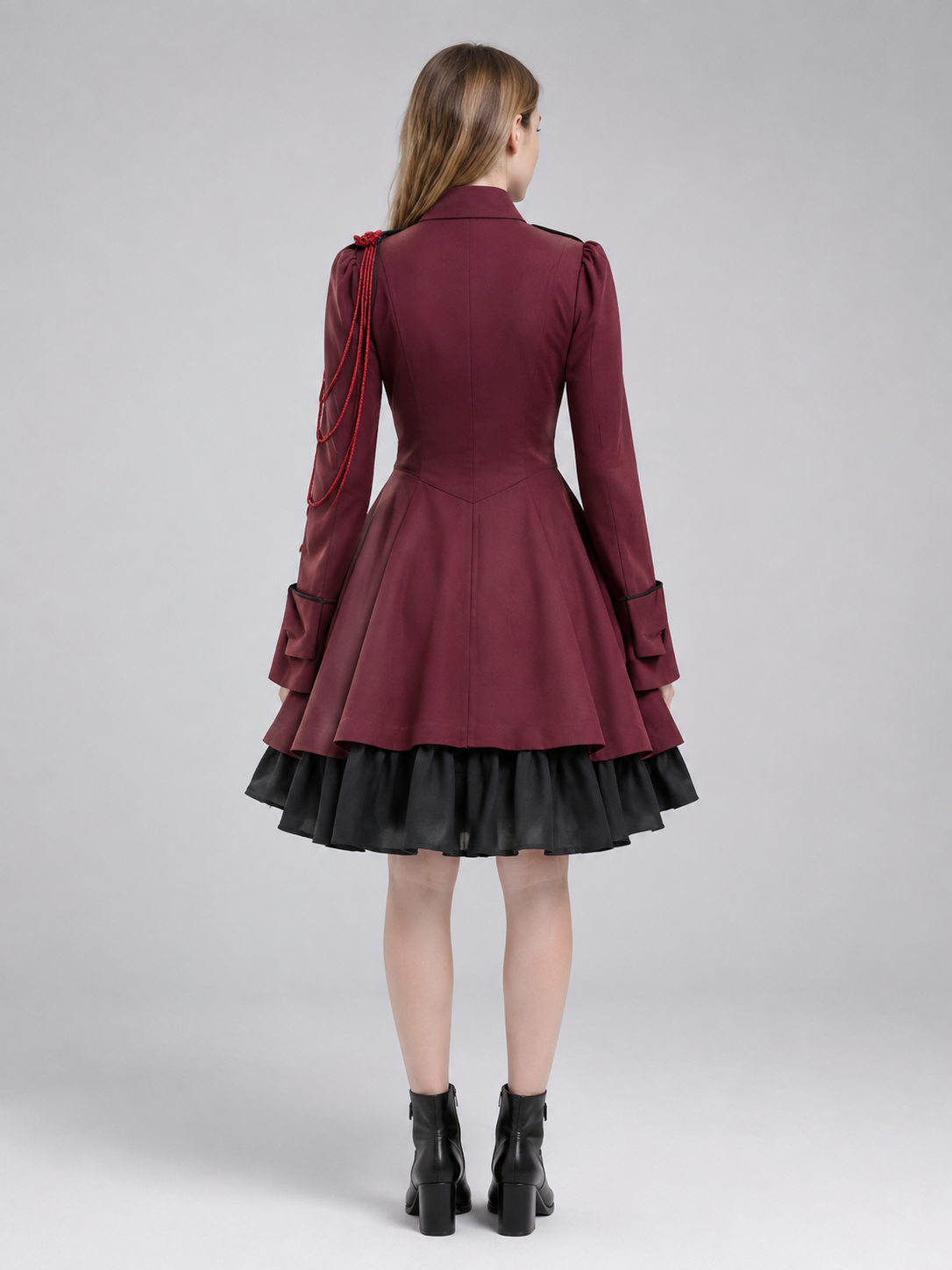 Cosplay Dress with a Black Bow and Flared Skirt back view