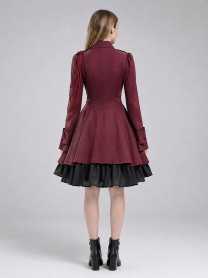 Cosplay Dress with a Black Bow and Flared Skirt back view