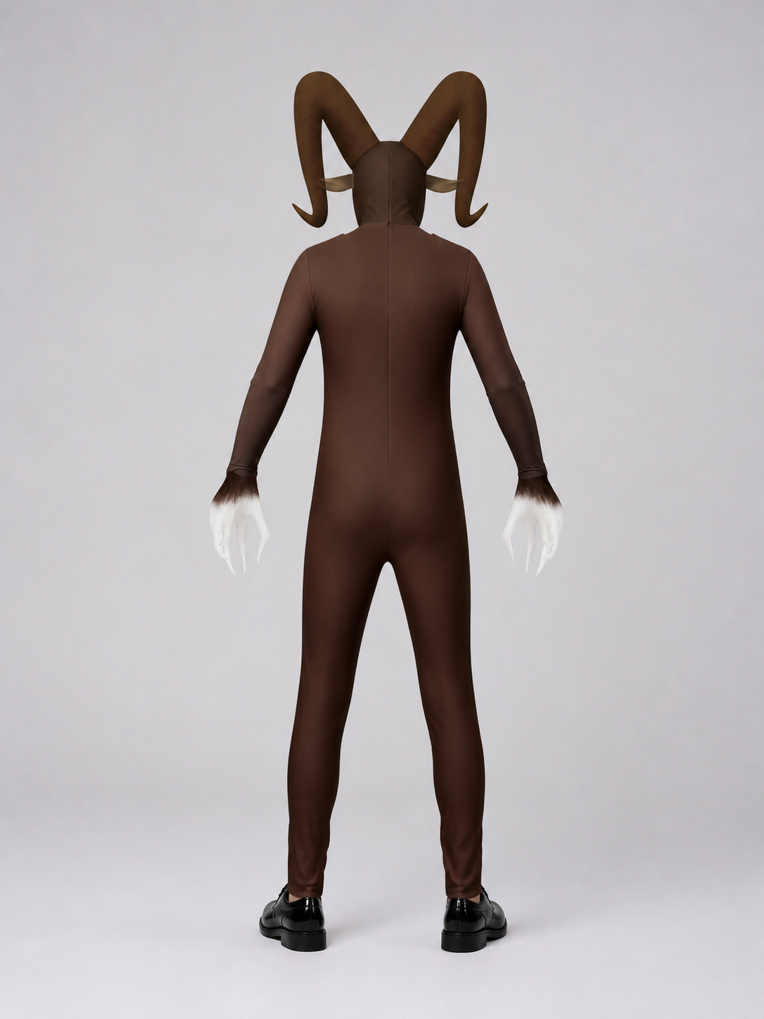 Halloween monster jumpsuit with horns and white paws back view