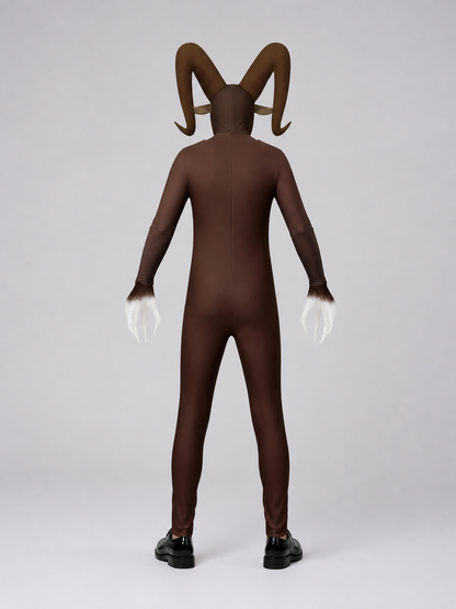 Halloween monster jumpsuit with horns and white paws back view