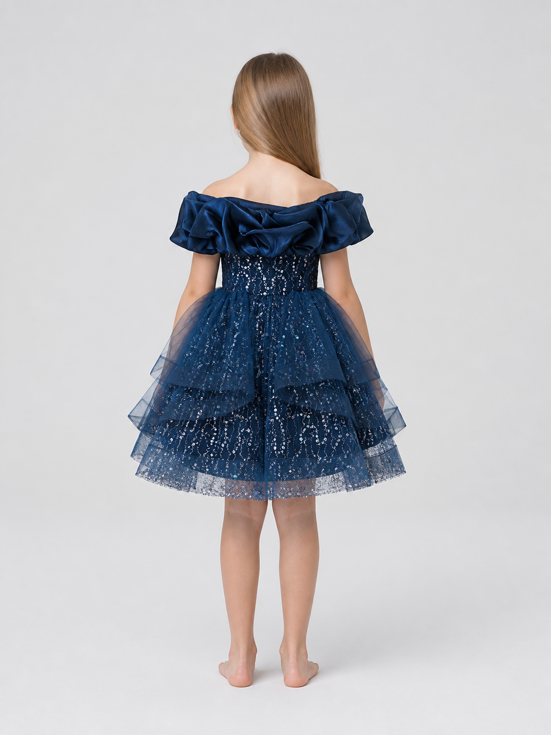 Girls' Dressy Sequin Dress with Full Skirt back view