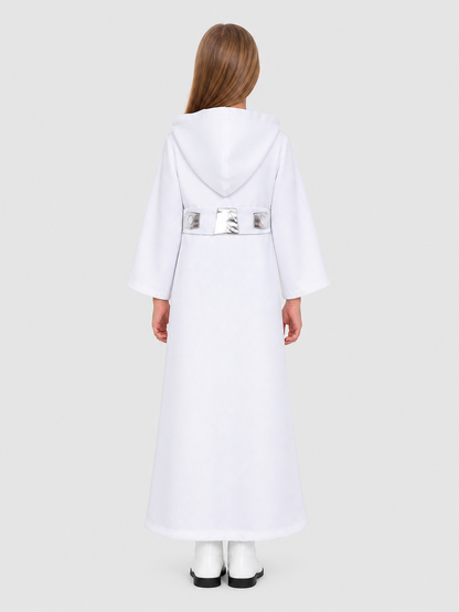 Star Wars Princess Leia Cosplay Cloak, White, with Hood back view