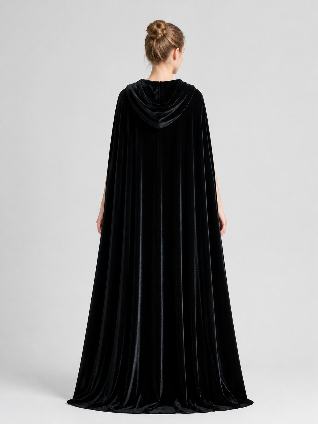 Black Long Hooded Cape for Cosplay back view