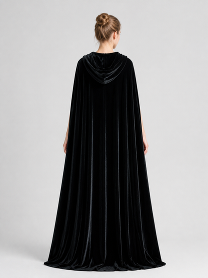 Black Long Hooded Cape for Cosplay back view