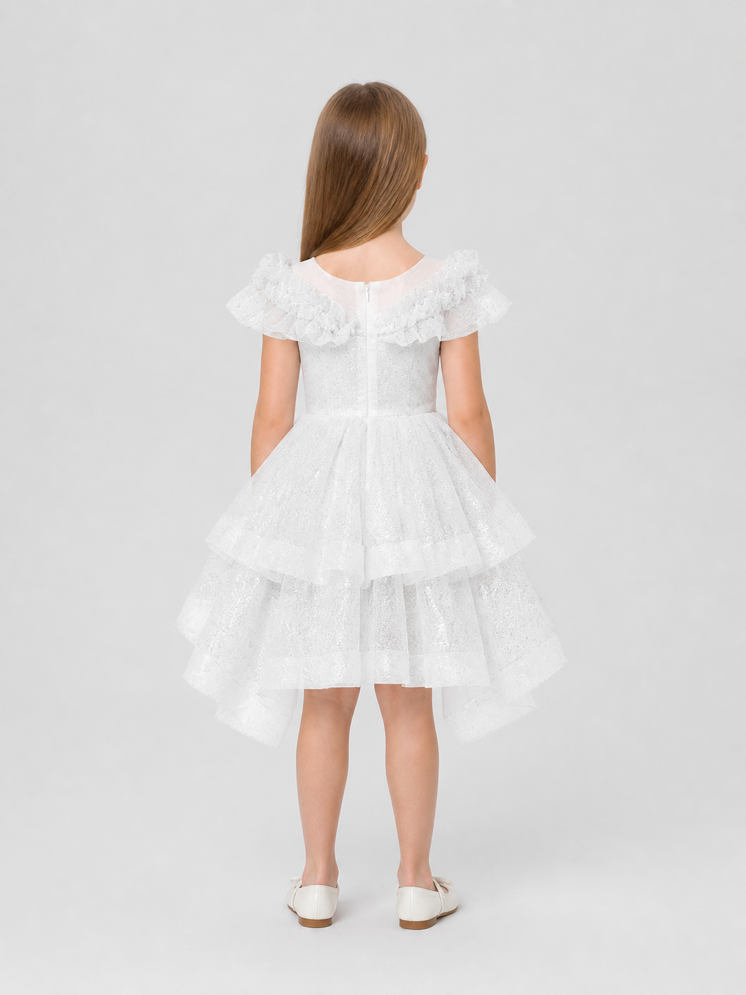 Full-Skirted Dressy Dress with Sequins and Lace back view