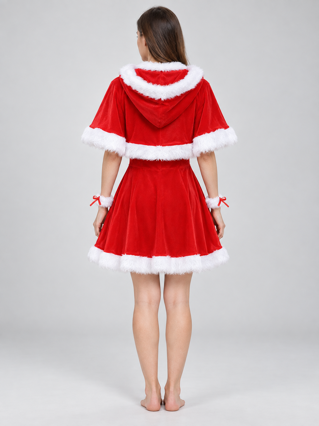 Carnival Costume with Red Dress and Hooded Cape back view