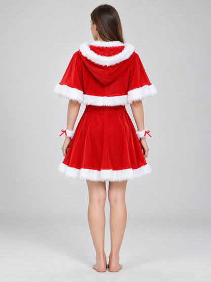 Carnival Costume with Red Dress and Hooded Cape back view