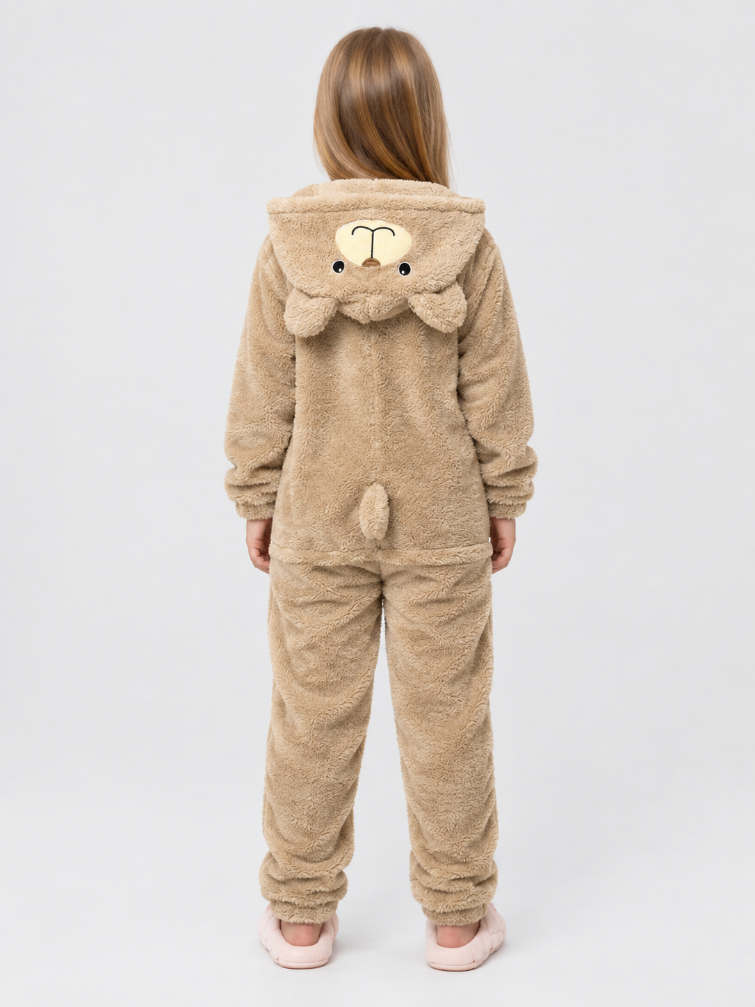Flannel Bear Pajama Jumpsuit, Light Beige