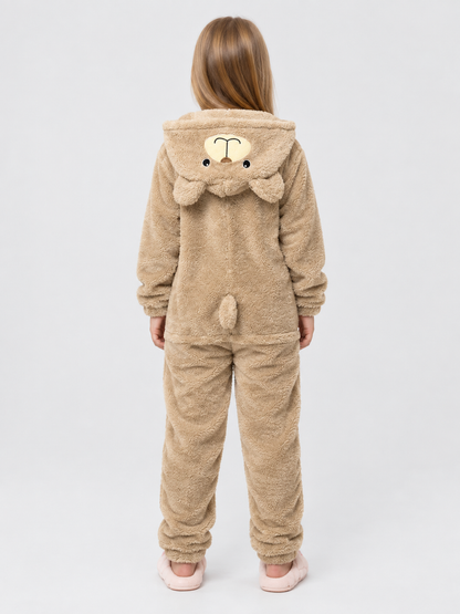 Flannel Bear Pajama Jumpsuit, Light Beige