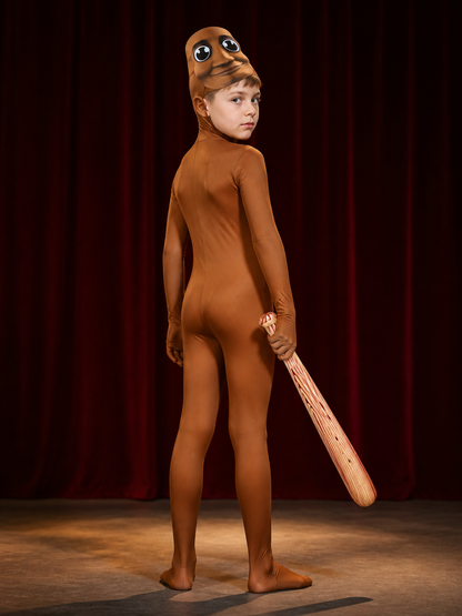 Brown Cartoon Character Full Body Costume Jumpsuit With Mask And Stick For back view