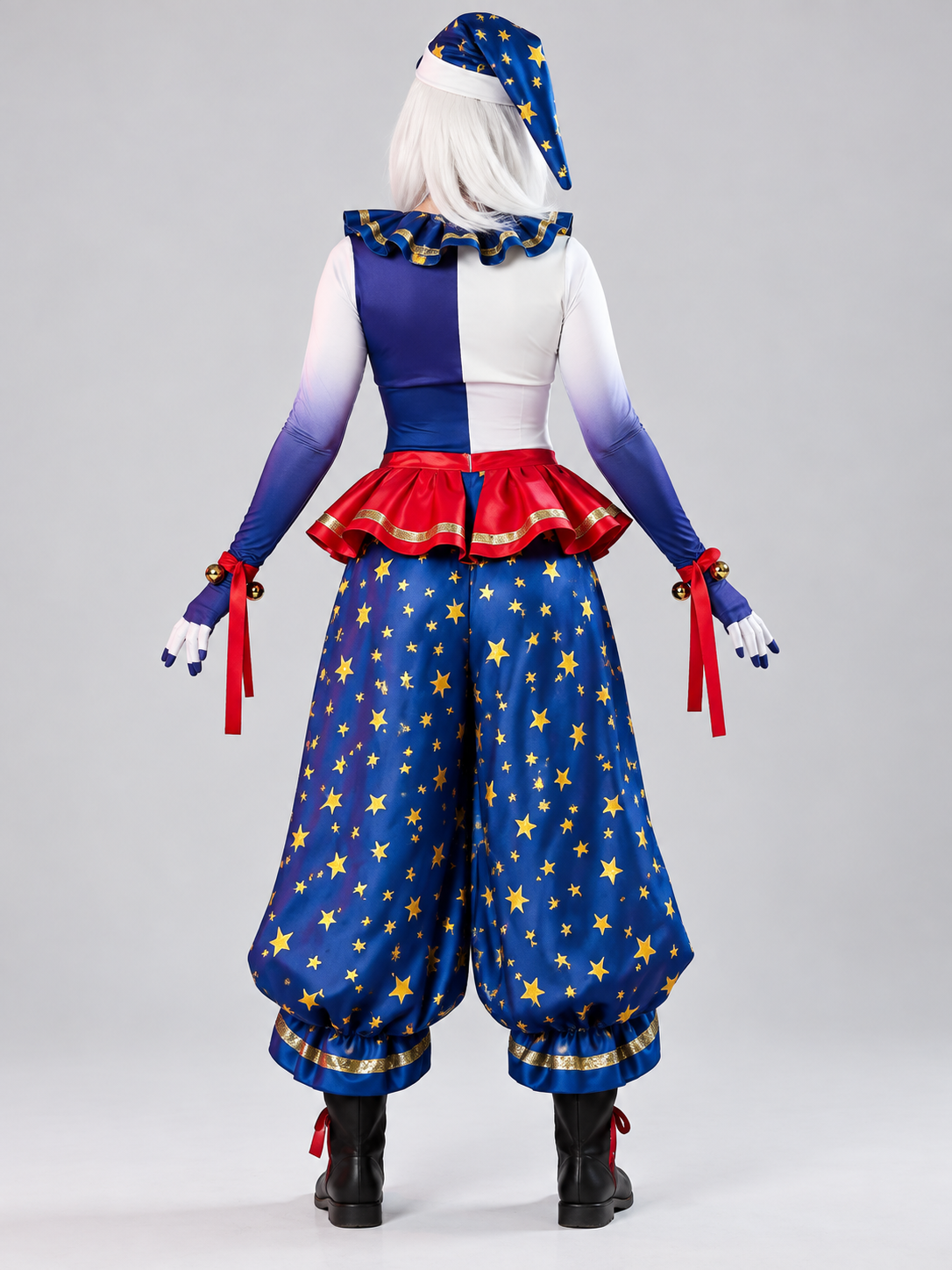 White and Blue Clown Costume with Gold Stars for Cosplay