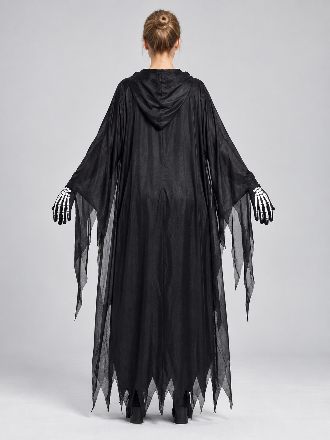 Skeleton Costume with Mask and Hood back view