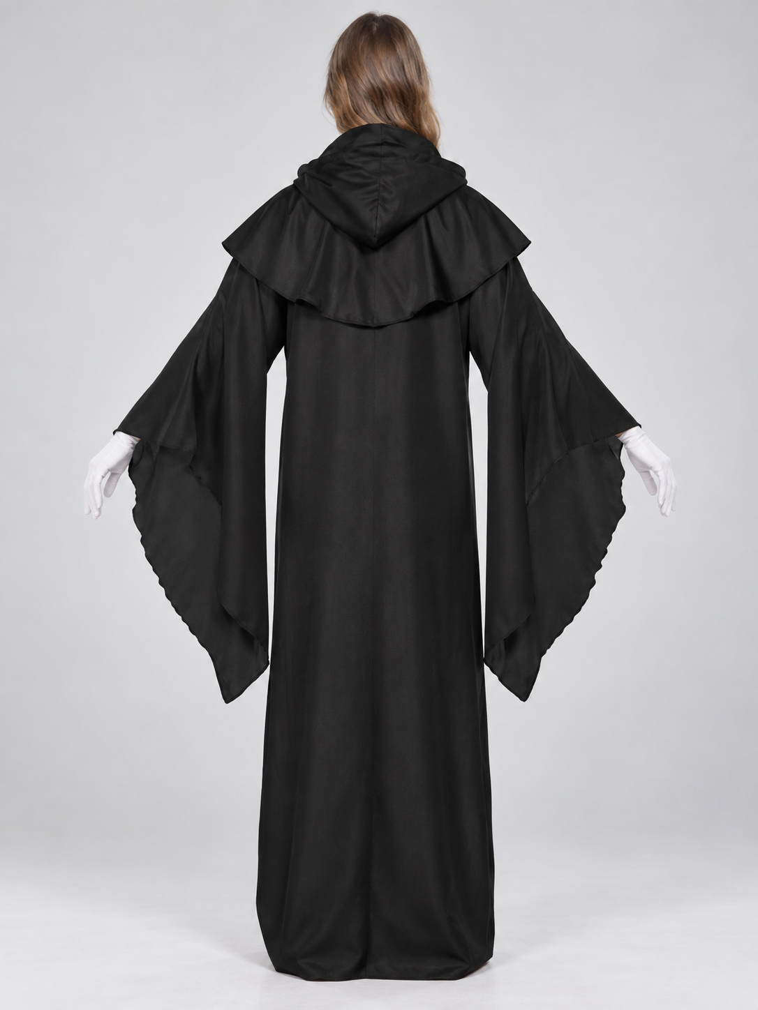 Black Wizard Costume with Hood and Gloves