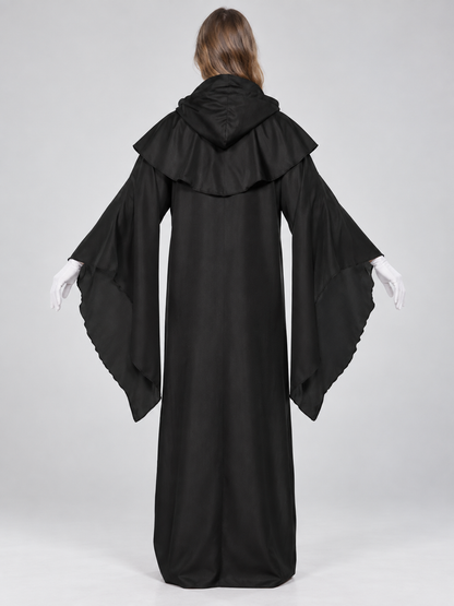 Black Wizard Costume with Hood and Gloves