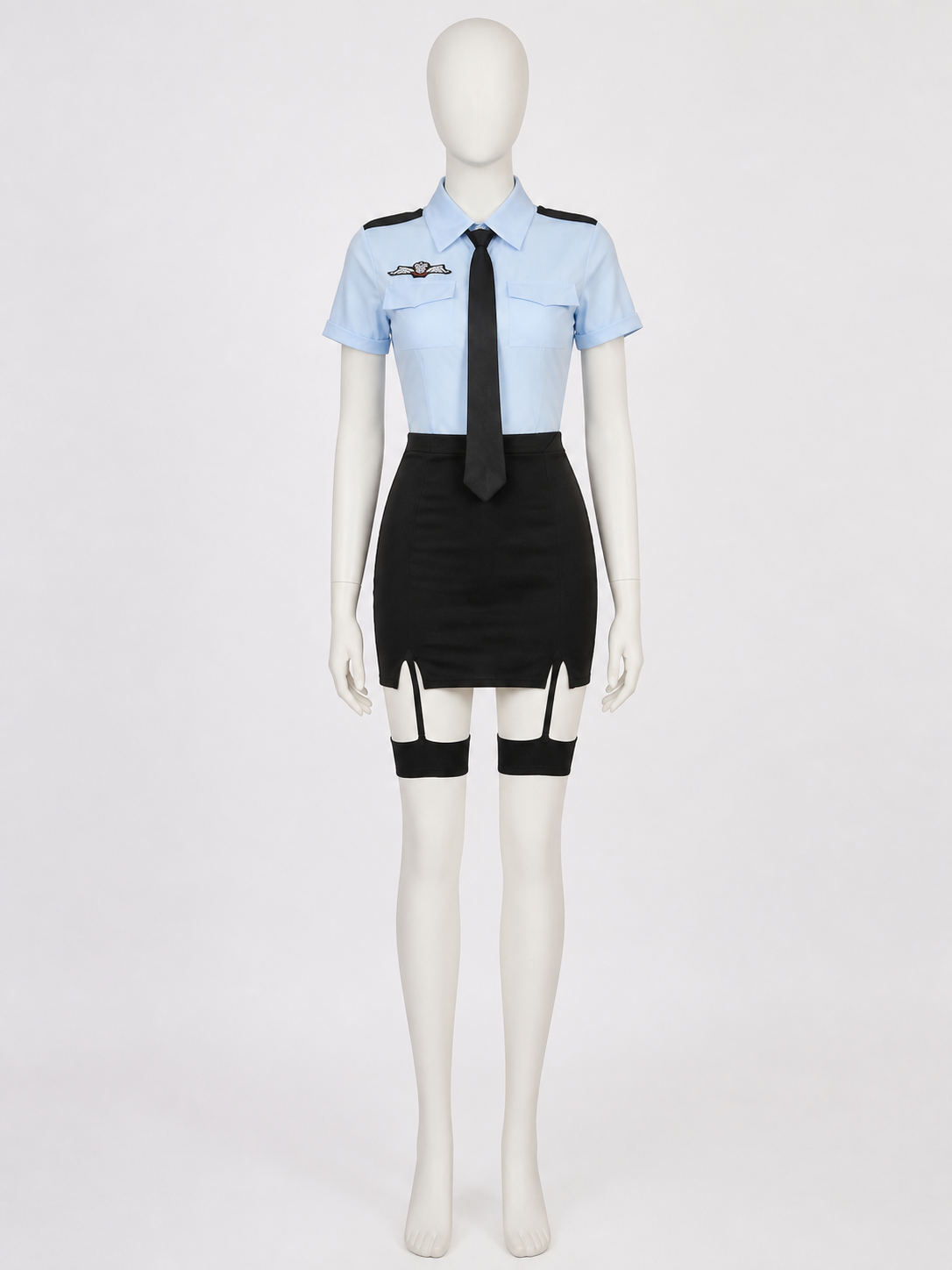 Women's Police Officer Costume Set, Short Sleeve Shirt with Tie and Pencil back view