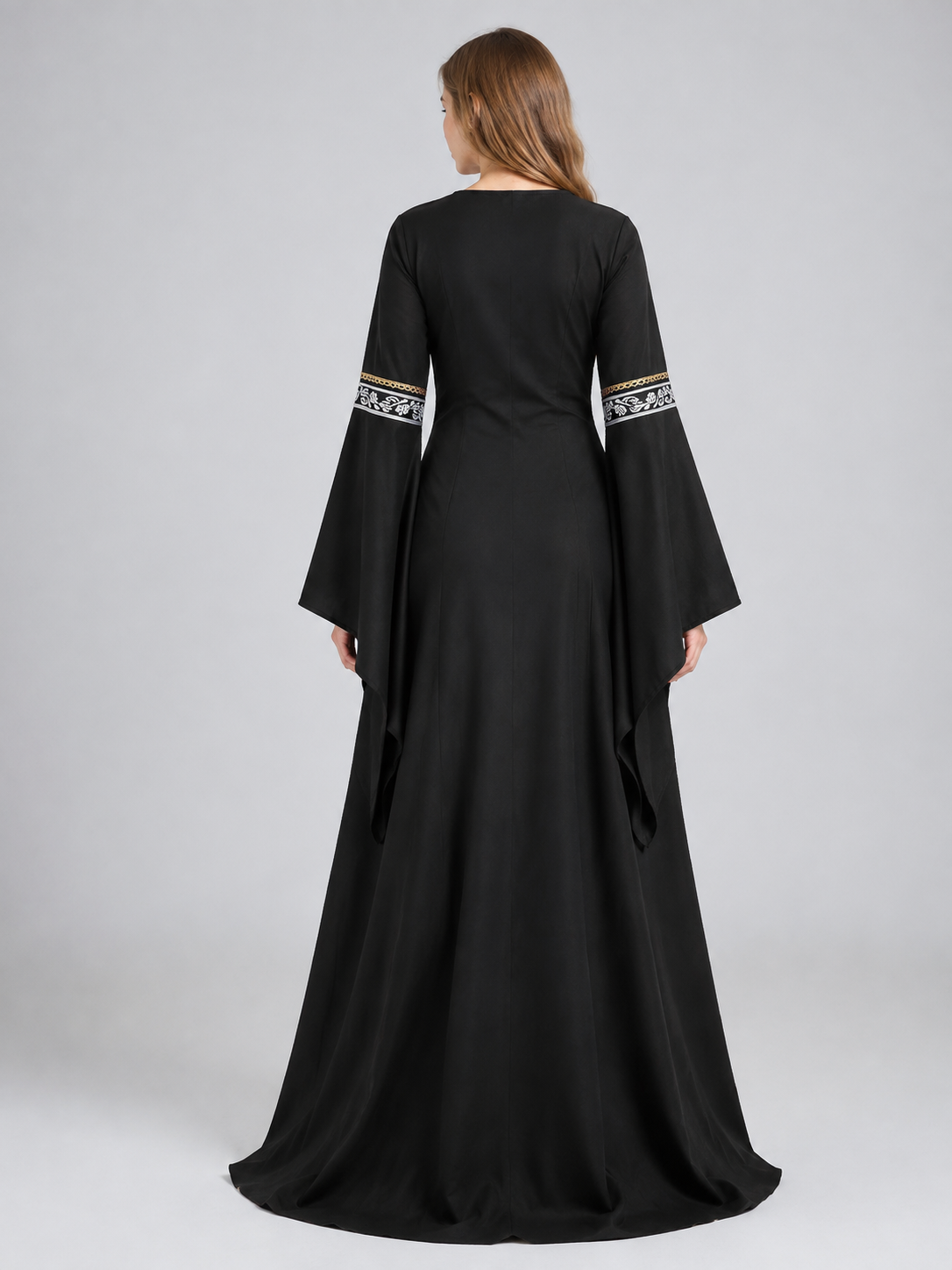 Black Medieval Dress with White Panel back view