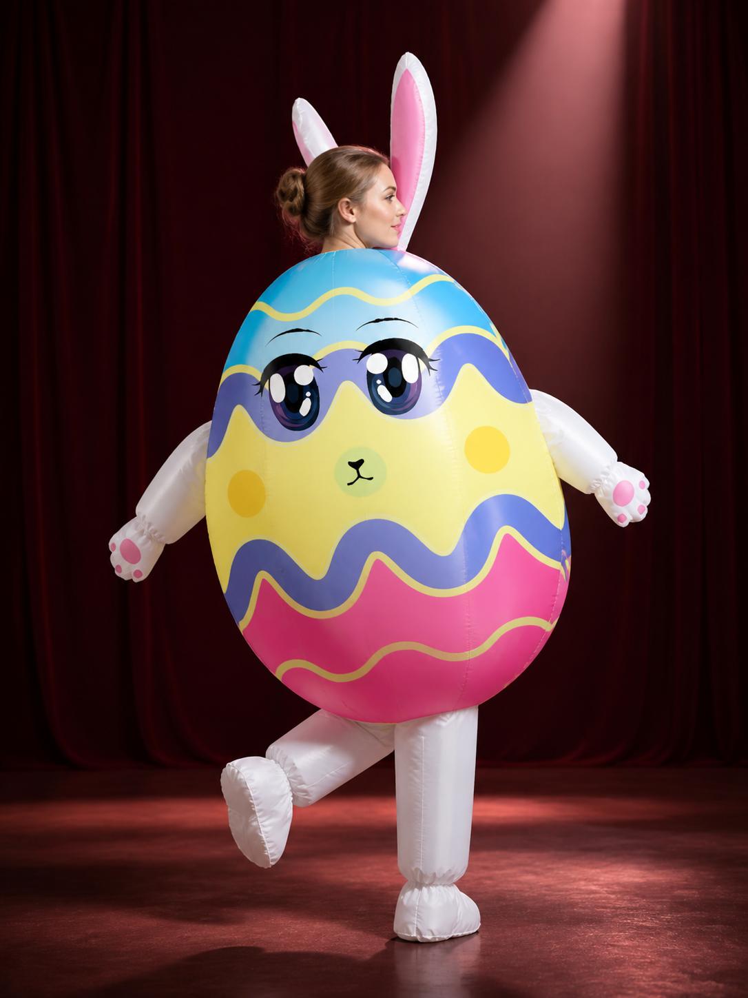 Inflatable Rabbit Egg Bodysuit Costume, Cartoon Striped Animal Outfit with Long back view 2