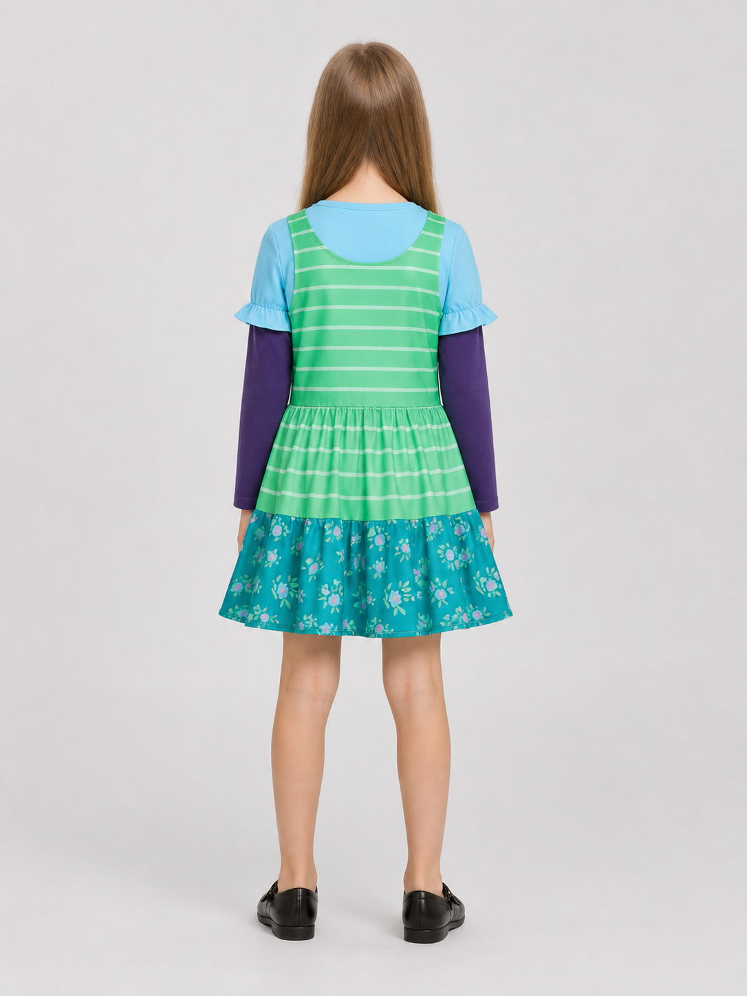 Children's Cosplay Costume: Dress with Striped Skirt back view