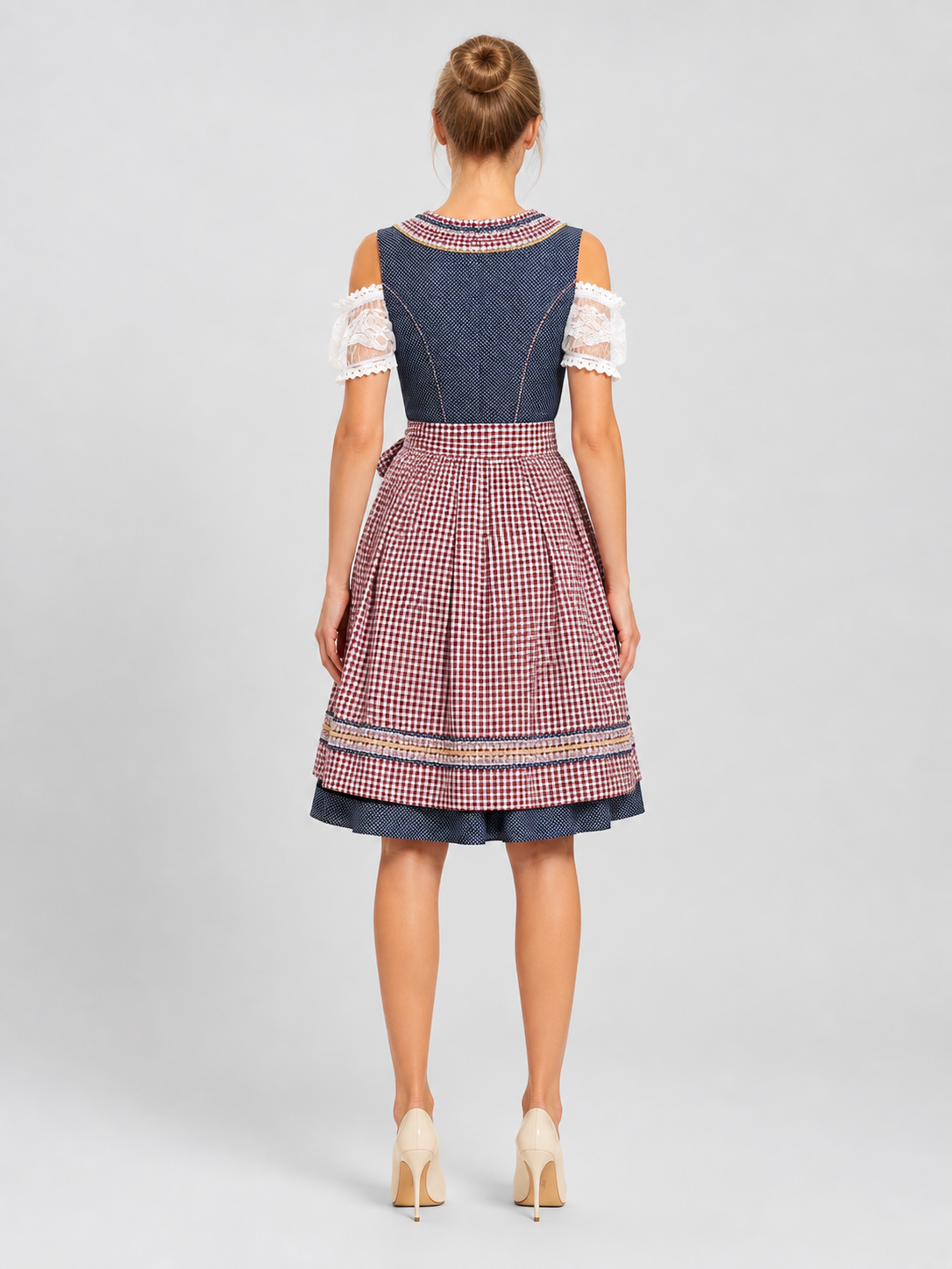 Oktoberfest Dress, Red-and-White Plaid with Corset back view