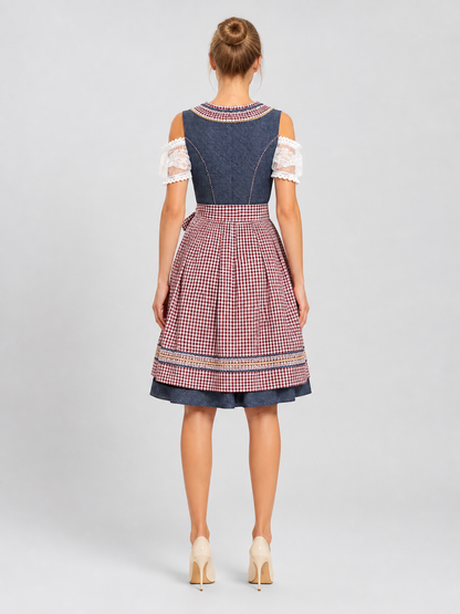 Oktoberfest Dress, Red-and-White Plaid with Corset back view