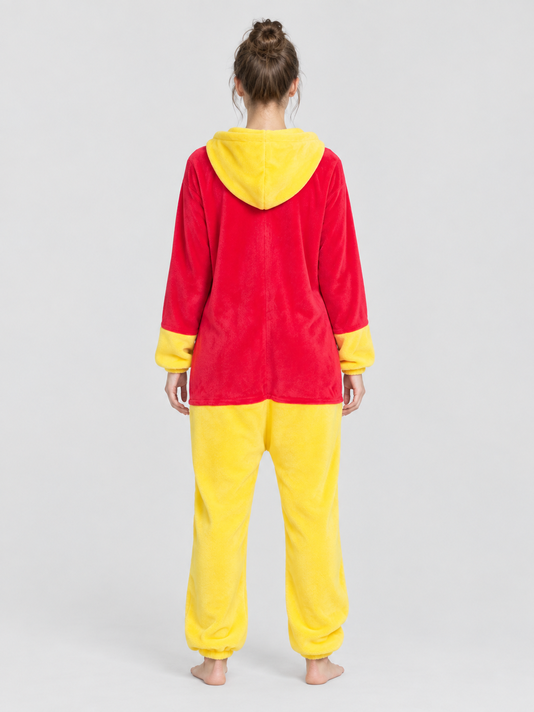 Flannel Hooded Pajama Jumpsuit Red and Yellow