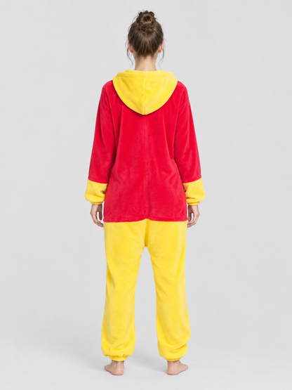 Flannel Hooded Pajama Jumpsuit Red and Yellow