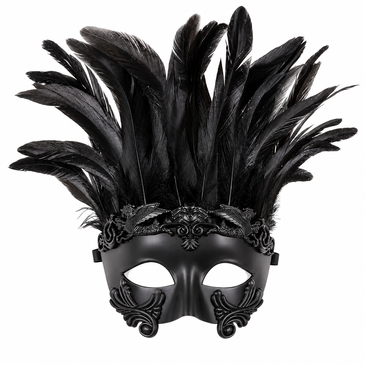 Baroque-Style Carnival Mask with Black Feathers