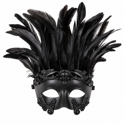 Baroque-Style Carnival Mask with Black Feathers