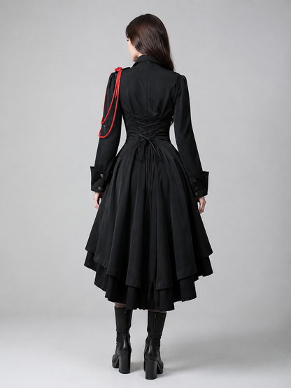 Gothic Dress with a High Collar and Lace-Up Back back view