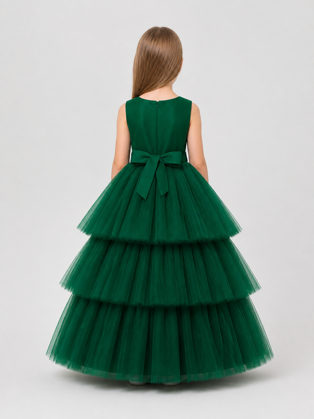 Formal Dress with Full Tulle Skirt, Dark Green