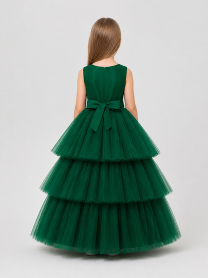 Formal Dress with Full Tulle Skirt, Dark Green