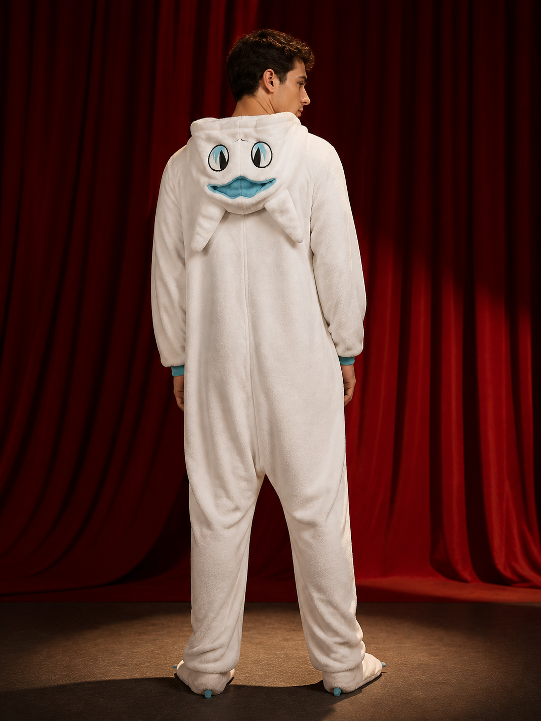 White Dragon Hooded Animal Jumpsuit Costume, Long-Sleeve Cartoon One-Piece back view