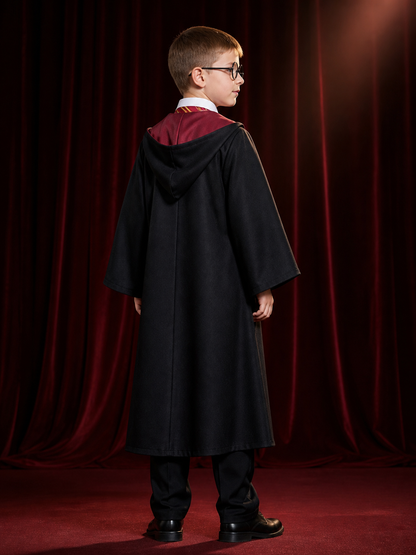Children's Wizard Costume Set, Hooded Robe, Shirt, Pants, Tie and Glasses back view