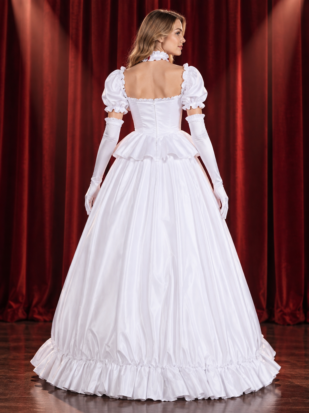 White Satin Cosplay Costume with Gloves and Choker