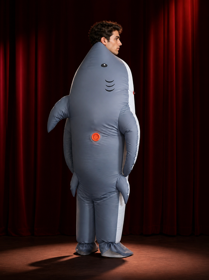 Gray Shark Inflatable Costume for Halloween, Funny Shark Suit with Fins and Tail back view